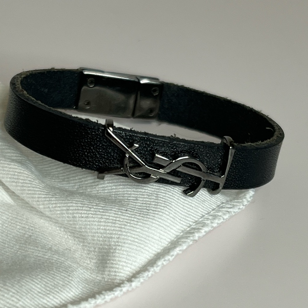 YSL Cassandre Black Leather Bracelet